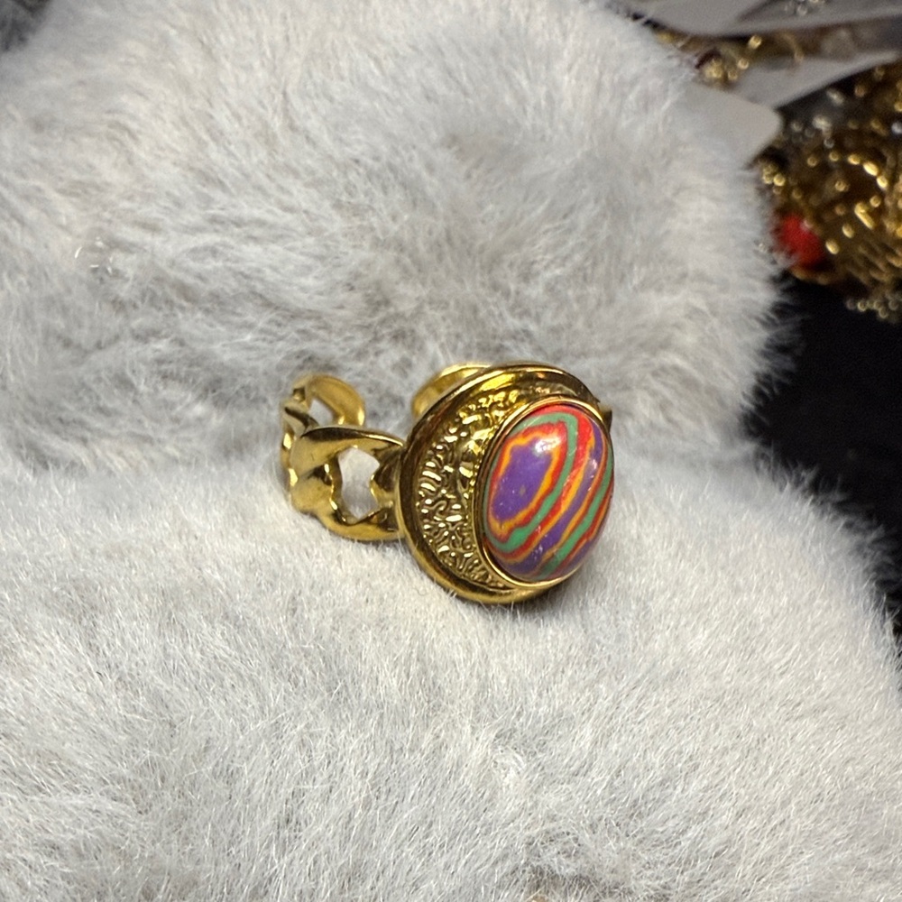 Gold and Multicolor Statement Ring